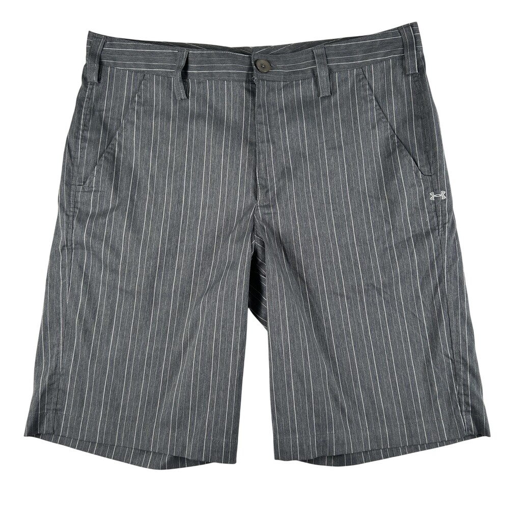 Under Armour Shorts Mens 34 Gray Stripe Chino Microfiber 11" Inseam Summer